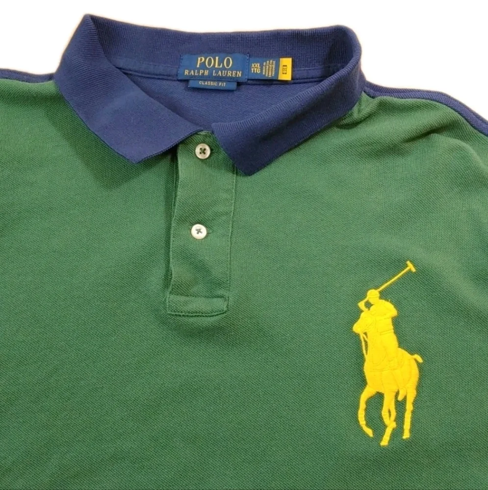 Polo Ralph Lauren Rugby Polo Shirt Men XXL Big Pony 90s Colorblock Green Preppy